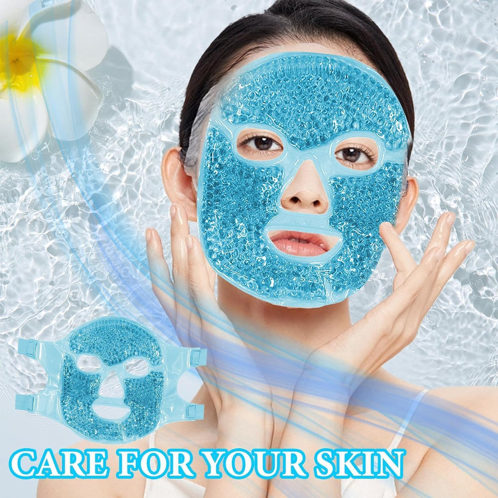 Ice Gel Face Mask Hot & Cold Reusable Full Face Pack for Puffy Eyes, Dark Circles, Headache, Skin Care Cooling Facial Gel Mask for Men & Women