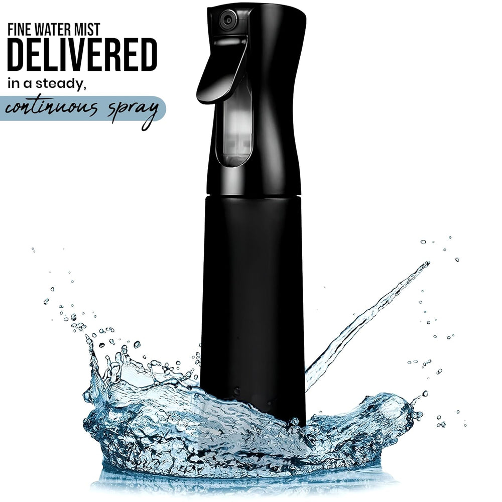 Plastic Hair Spray Bottle Continuous Water Mister, Refillable Empty Mist Water Sprayer Bottle Mist Trigger Sprayer for Taming Hair in Morning - 300ml, Black