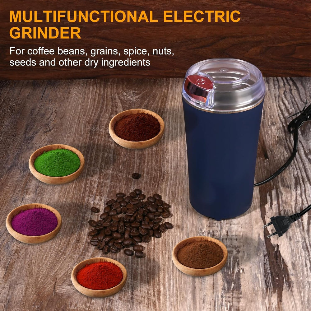 Portable Electric Coffee Grinder – Stainless Steel 4 Blade Spice & Coffee Bean Grinder with Push Button Control for Masala, Herbs & Dry Items (Medium)