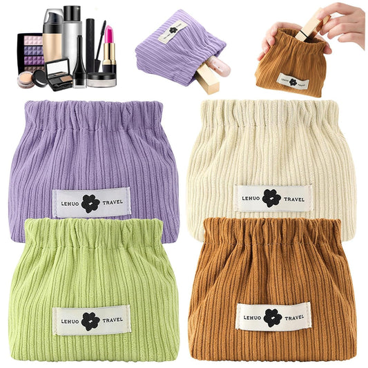 4 Pcs Portable Corduroy Storage Bag,Corduroy Elastic Hair Tie Organizer,Mini Cosmetic Bag for Women, Corduroy Storage Pouch for Lipstick,Jewelry,Coin Purse Organizer