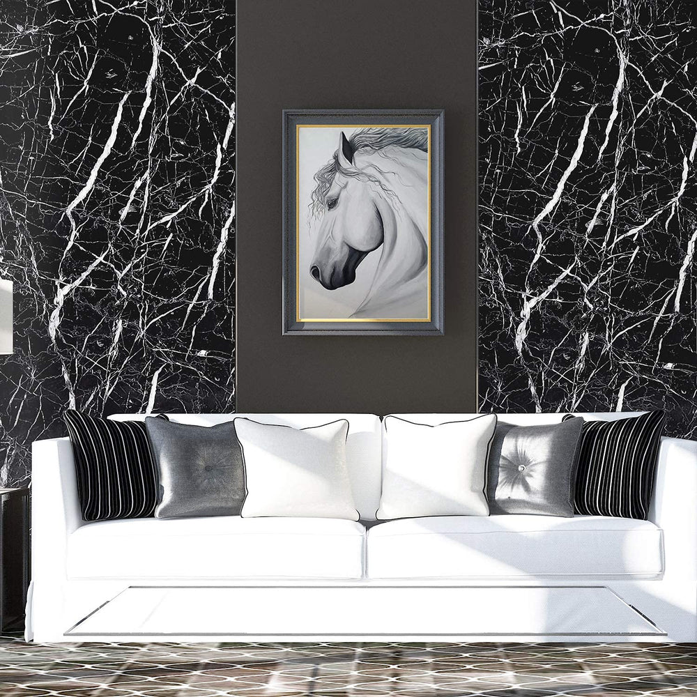 Black Marble Foil Paper (60cm x 200cm) - Self-Adhesive Black Marble Wallpaper & Sticker | Stylish Black Foil Paper for Home Decor (Pack of 1)