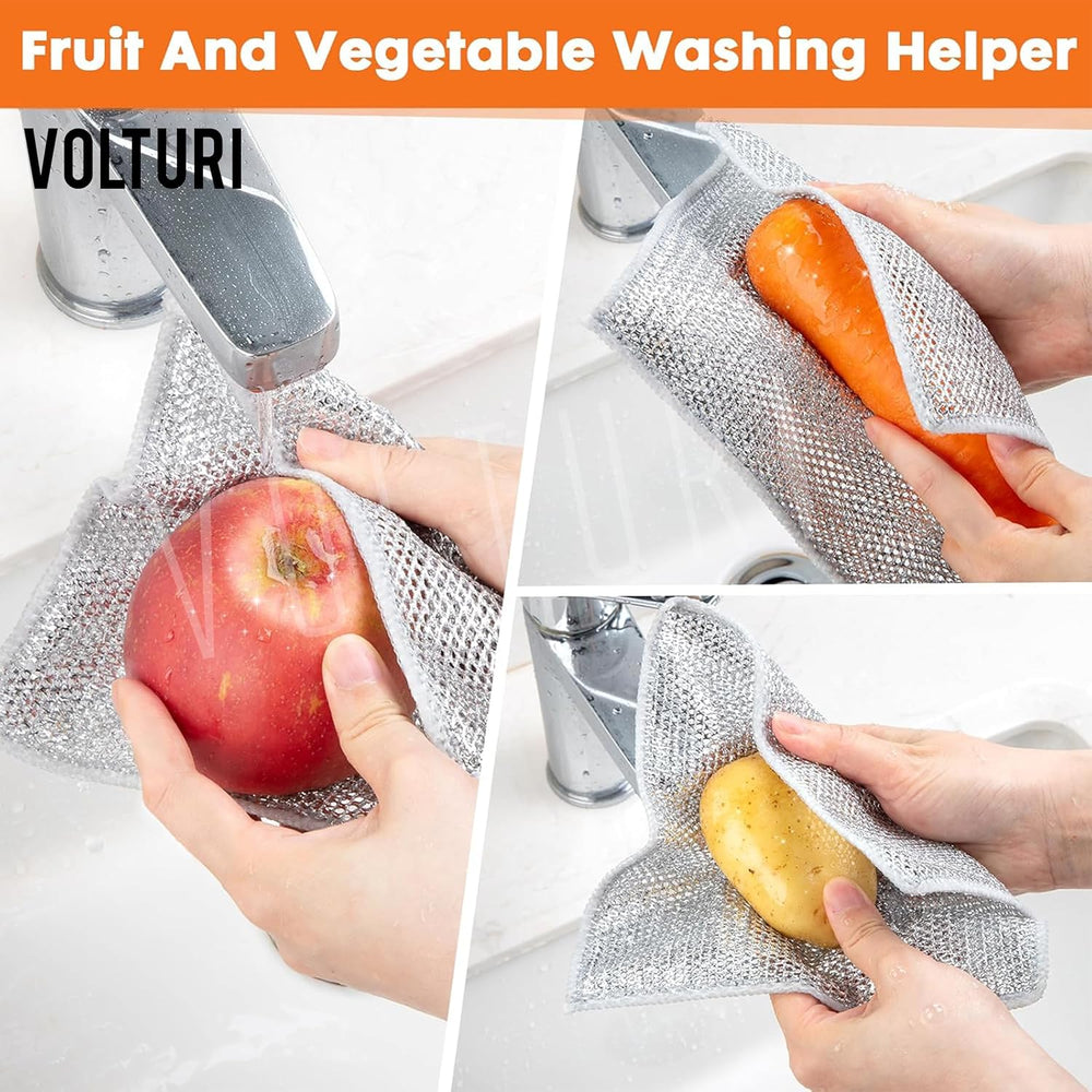 Non Scratch Wire Dish Cloth (Pack of 3), Steel Scrubber for Utensils Cleaning, Multipurpose Wet and Dry Cleaning, Stainless-Steel Dish Wash Scrubber for Washing Dishes, Sinks, Counters