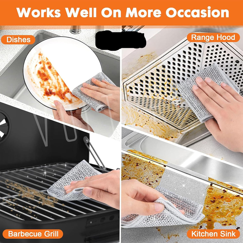Non Scratch Wire Dish Cloth (Pack of 3), Steel Scrubber for Utensils Cleaning, Multipurpose Wet and Dry Cleaning, Stainless-Steel Dish Wash Scrubber for Washing Dishes, Sinks, Counters