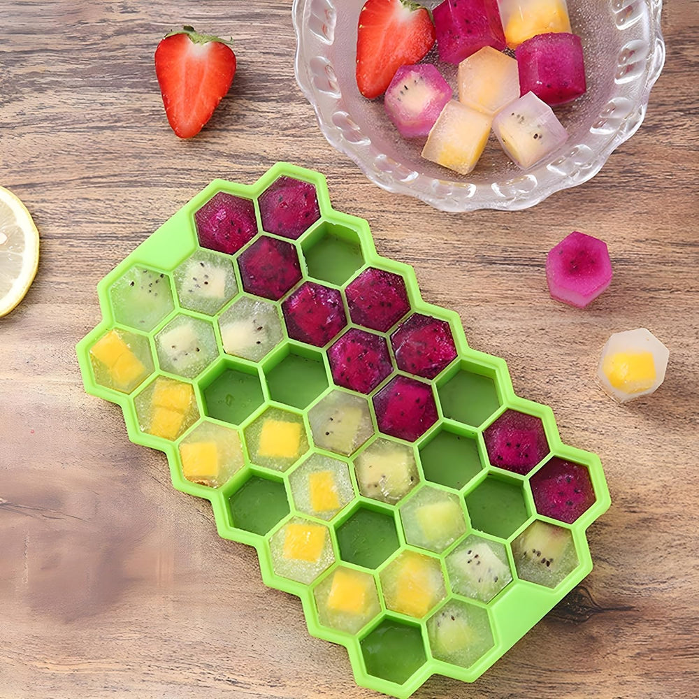 Ice Cube Tray Silicone for Freezer Honeycomb 37 Cavity Ice Cube Mould Flexible Tray Without Lid for Freezer, Chocolate Cake Maker, Ice Trays for Chilled Drinks, Reusable (Pack of 1)