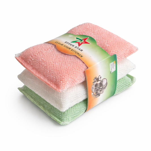 Pack of 6 high-density 30mm green and yellow foam scrub pads.