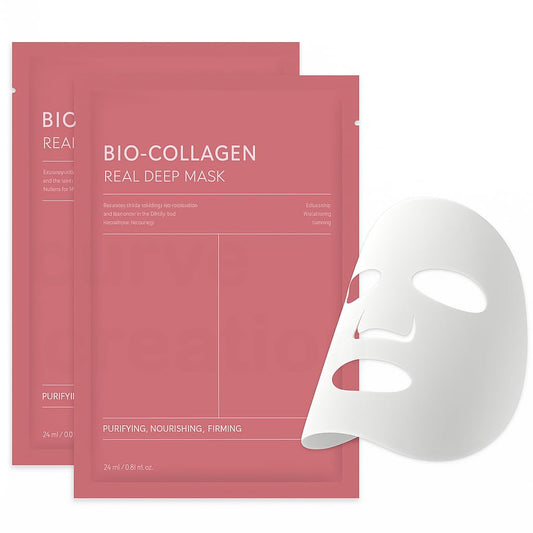 Bio-Collagen Real Deep Mask packaging with a white mask on a white background