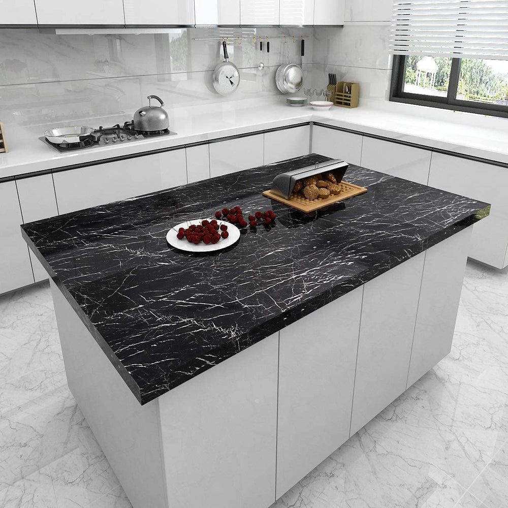Black Marble Foil Paper (60cm x 200cm) - Self-Adhesive Black Marble Wallpaper & Sticker | Stylish Black Foil Paper for Home Decor (Pack of 1)