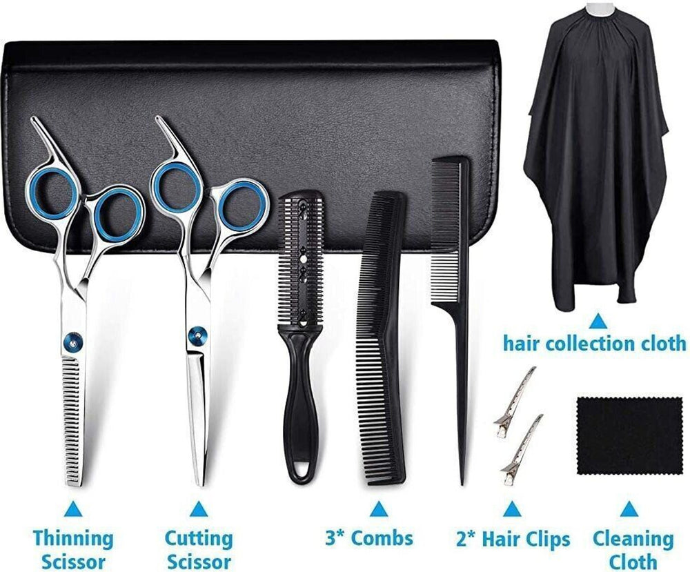 Professional Hair Cutting Barber Scissors Kit – 6.7 Inch Stainless Steel Hairdressing Scissors with 3 Combs, Haircut Cloak & Hair Clips – Complete Hair Cutting Tools for Men & Women (9Pcs)