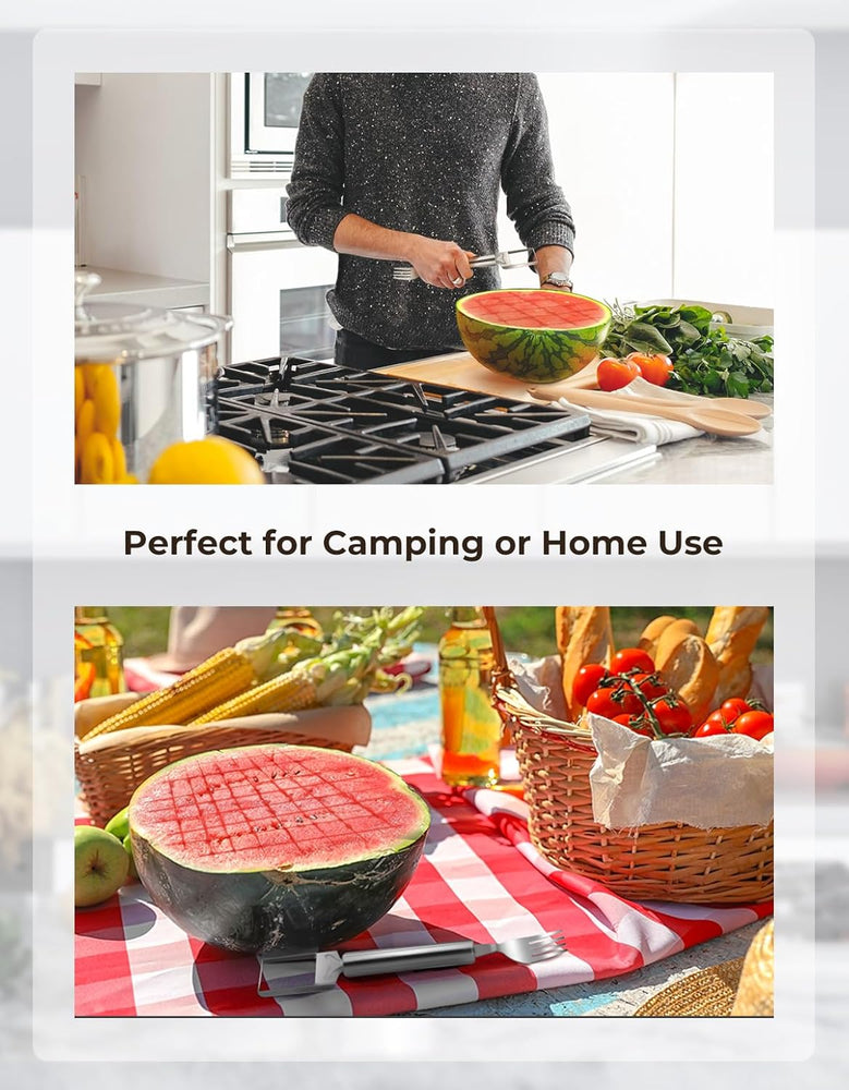 Watermelon Fork Cutter Slicer Tool, 2-in-1 Stainless Steel Fruit Cutter Melon Slicer Cutter Tool, Watermelon Cutting Tool for Home Party Camping Kitchen Gadget