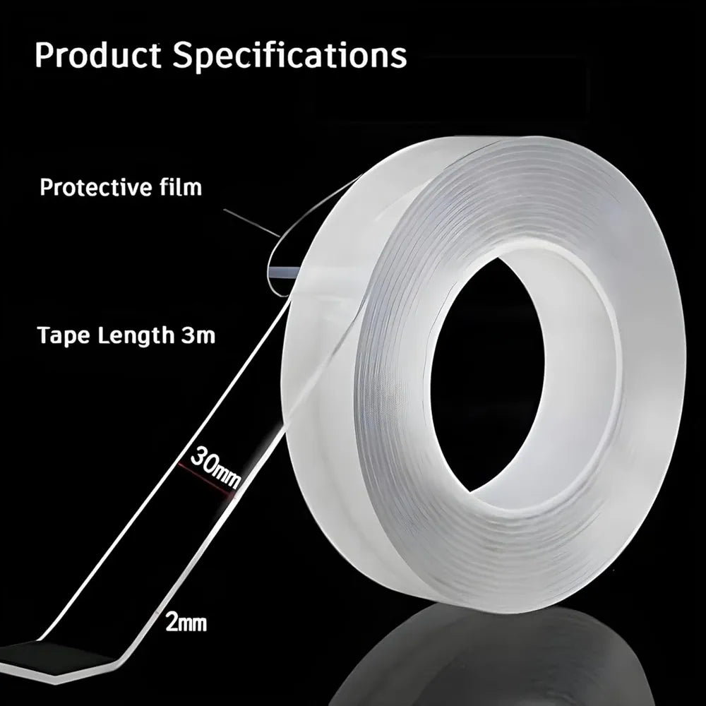 Nano Tape 3 Metres Double Sided Heavy Duty Tape – Washable & Reusable Traceless Mounting Tape for Walls